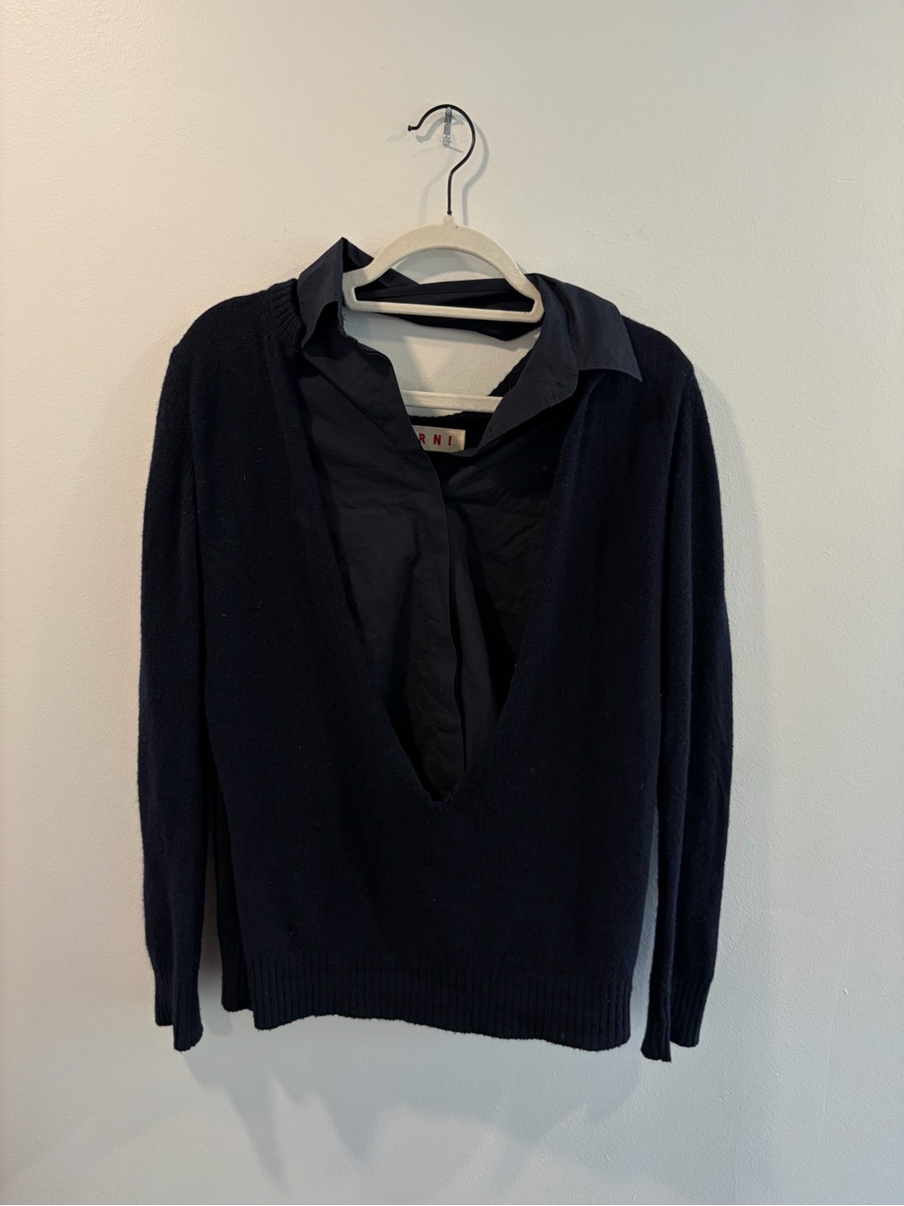 Marni Deep V-Neck Navy Knit Sweater